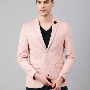Men Peach Regular Fit Solid Notched Lapel Casual Blazer