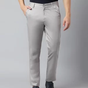 Men Grey Slim Fit Mid Rise Solid Casual Trouser