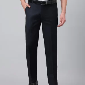 Men Navy Smart Fit Solid Formal Trouser